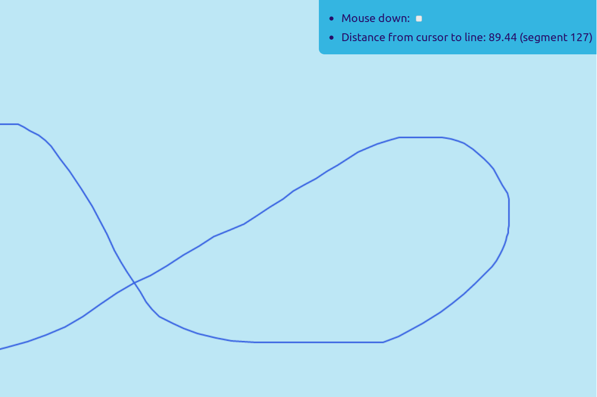 An implementation of an algorithm to find the distance from a point to a line, adapted for multi-segmented lines.